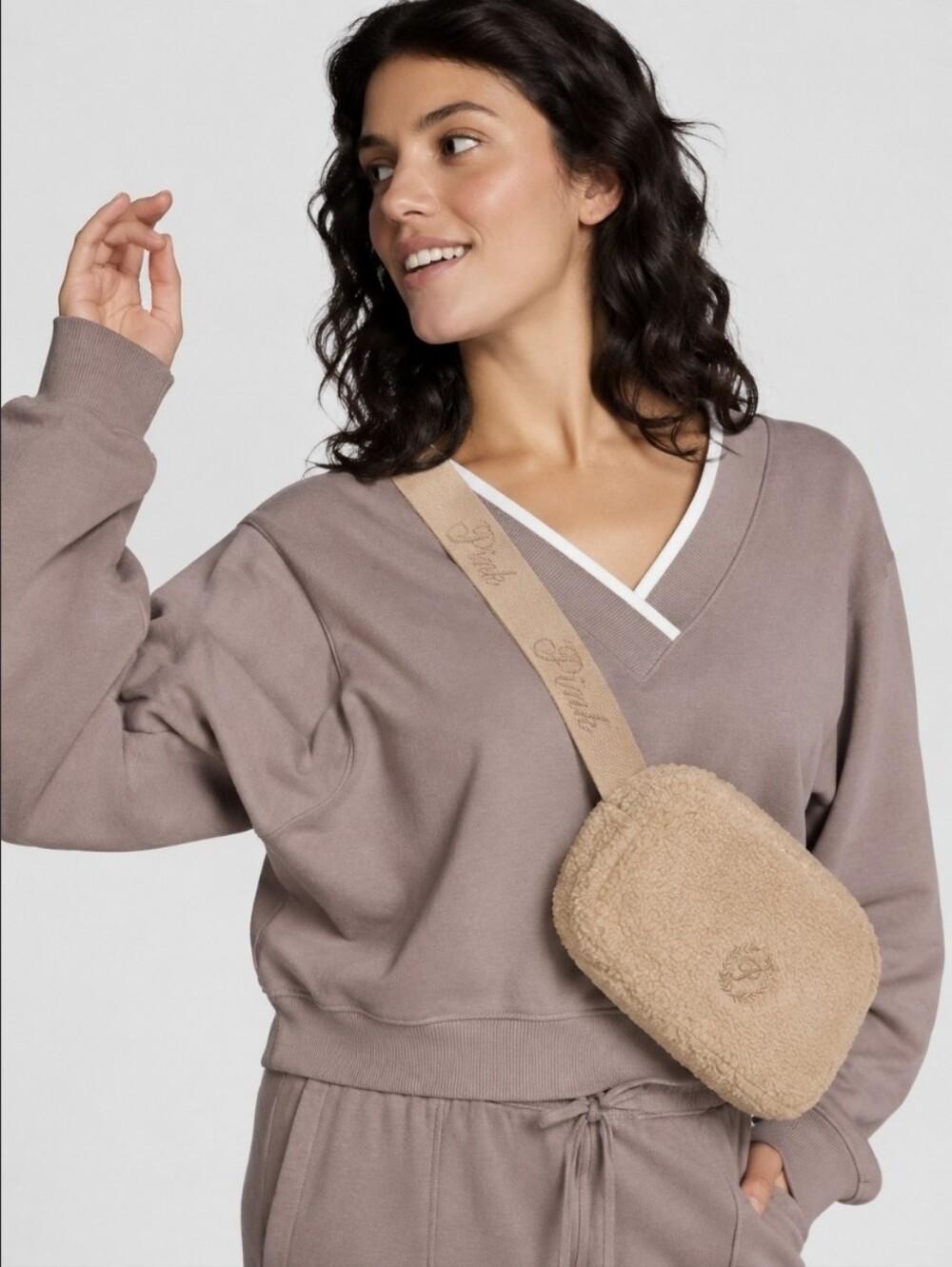 Pink Victoria's Secret Tan Fleece Belt Bag